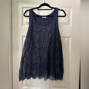 Maurices Navy Lace Tank Top 2X Sheer Layering Boho Scalloped Hem